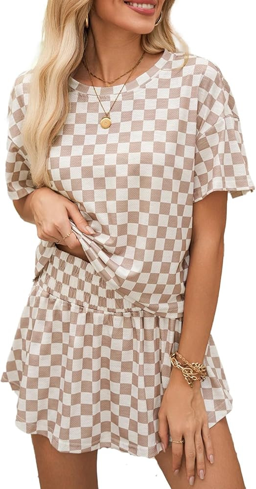 Womens Summer 2 Piece Outfits Casual Short Sleeve T Shirt and High Waist Skort Skirt Matching Lou... | Amazon (US)