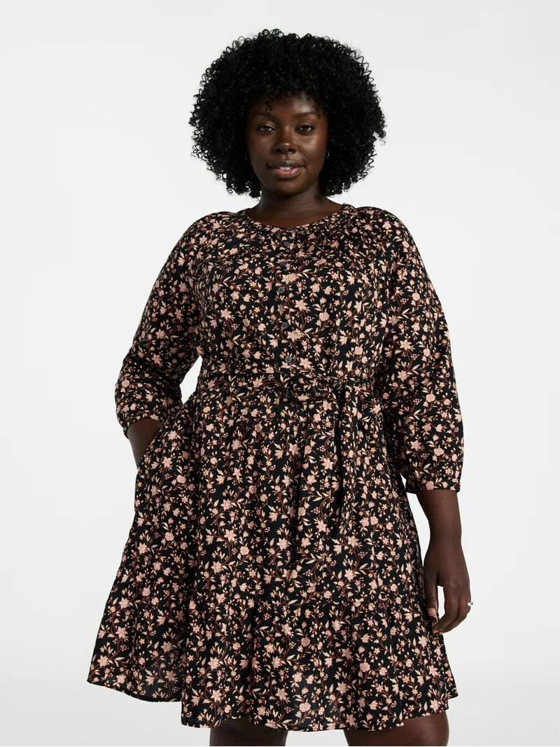Terra & Sky Women's Plus Size Mini Tiered Shirt Dress, Sizes 0X-5X | Walmart (US)