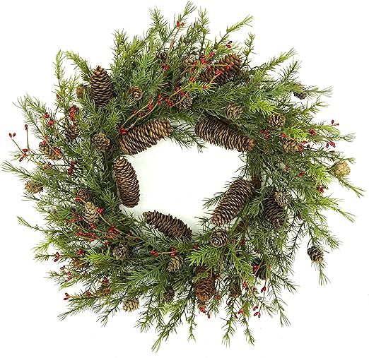 AMF0RESJ 22 inch Artificial Christmas Wreath Winter Wreath with Big pinecones,Pine Needles for In... | Amazon (US)
