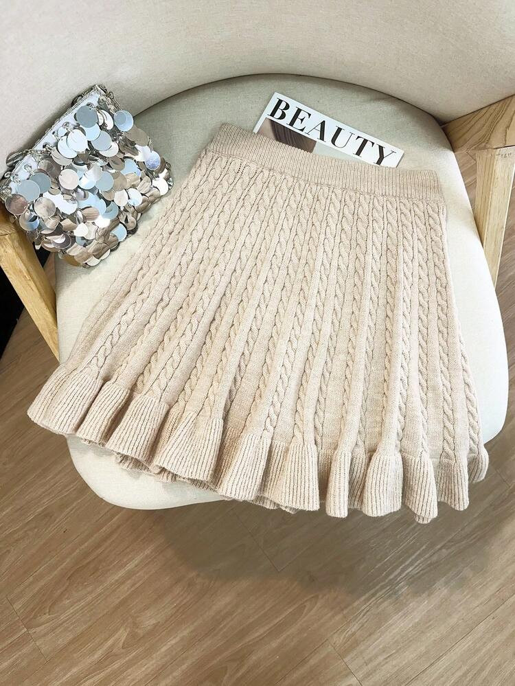 GlowEve Dames Herfst Nieuwe Effen Kleur Touw Bloemenpatroon Klassiek Ontwerp Casual Meisjesachtig Alledaagse Veelzijdige Losse Zoom Gebreide Trui Rok | SHEIN