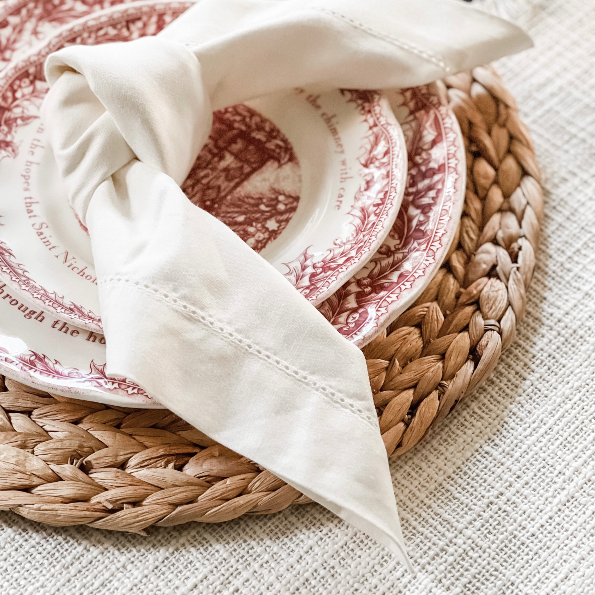 This year’s Christmas place settings! Keeping it simple, but with a hint of holiday with these festive red plates featuring scenes and quotes from “T’was the Night Before Christmas” poem. ✨

#LTKhome #LTKHoliday #LTKSeasonal