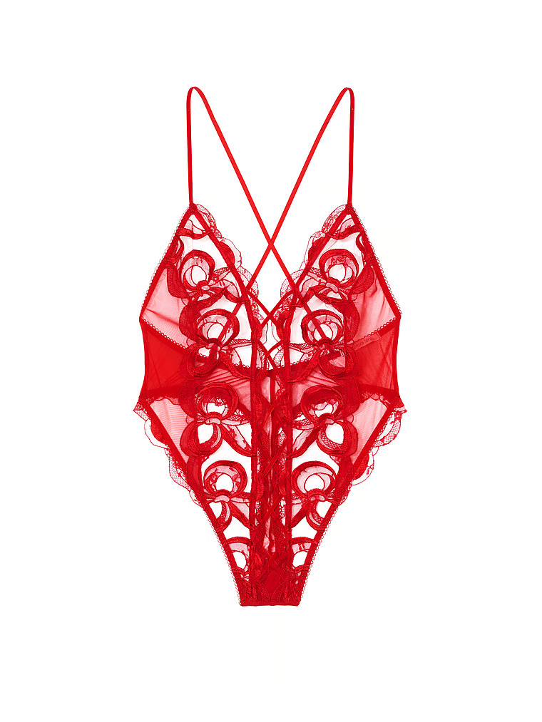 Tied-with-a-Bow Embroidery Plunge Teddy | Victoria's Secret (US / CA )