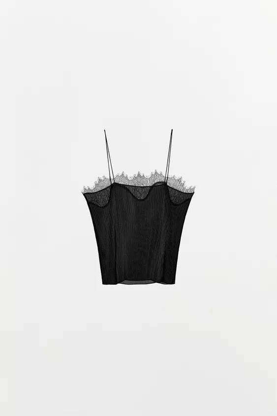 PLEATED LACE DETAIL TOP | Zara US
