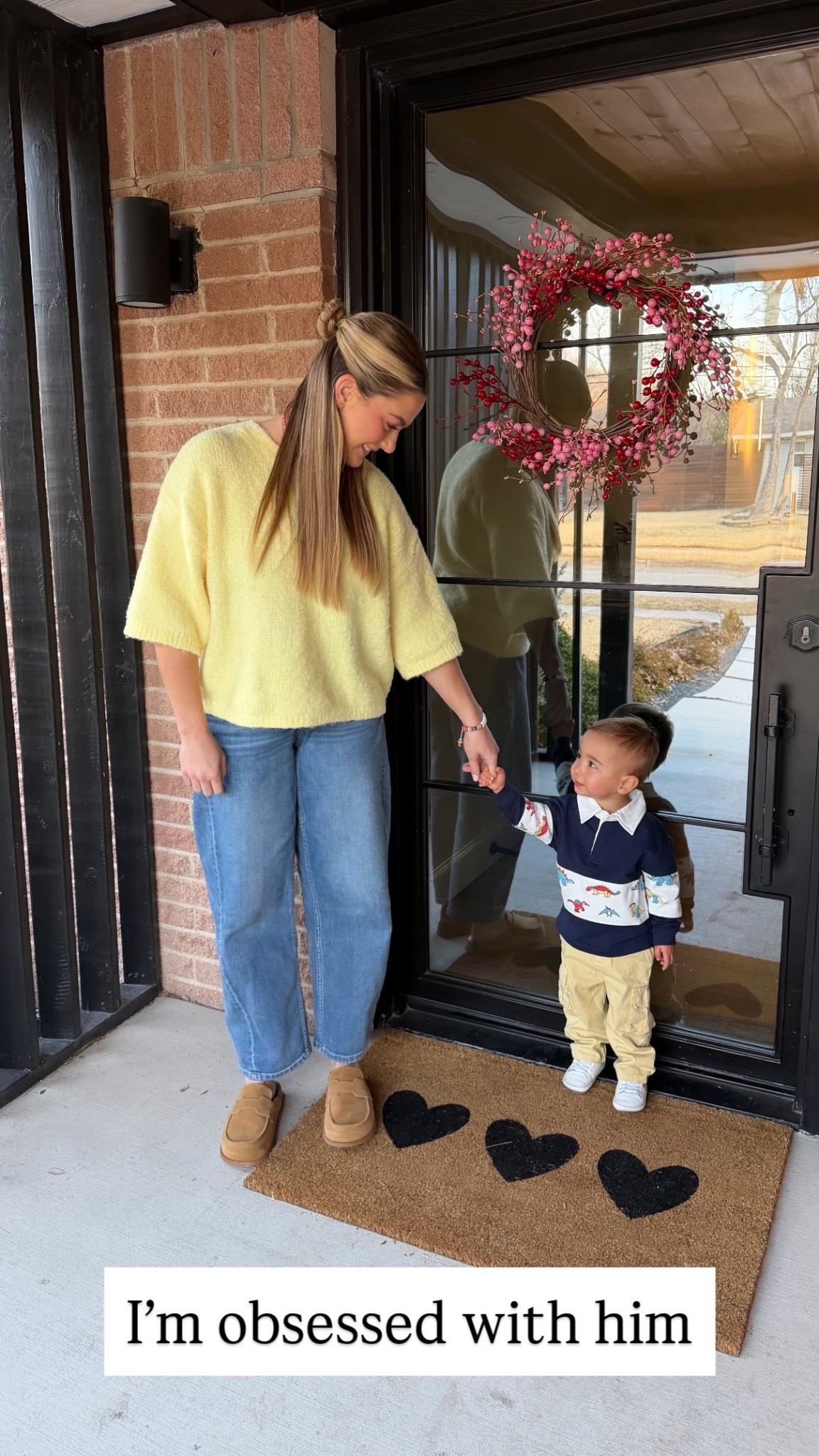 Yellow Sweater
Leather Mules
Valentine’s Day Porch Decor 

#LTKValentine #LTKootd