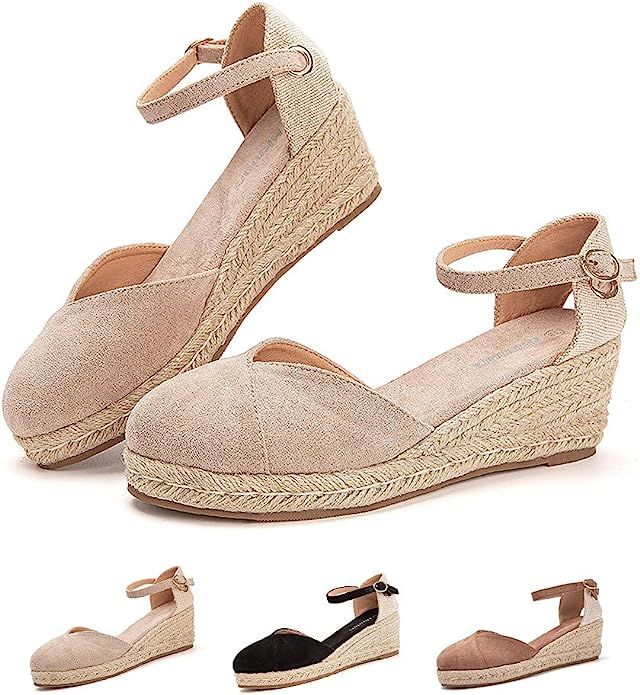 Womens Sandals Wedge Espadrilles Ladies Platform Sandals Low Heels Closed Toe Summer Flatform Hee... | Amazon (UK)