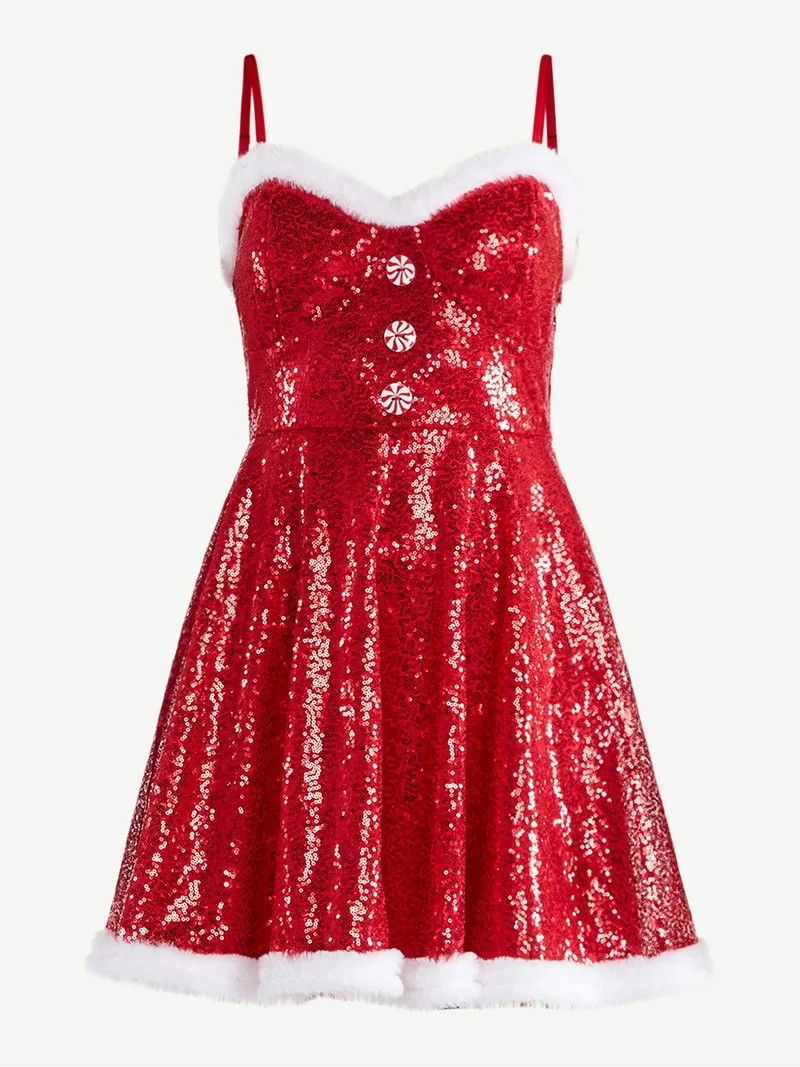No Boundaries Christmas Santa Dress, Women’s - Walmart.com | Walmart (US)