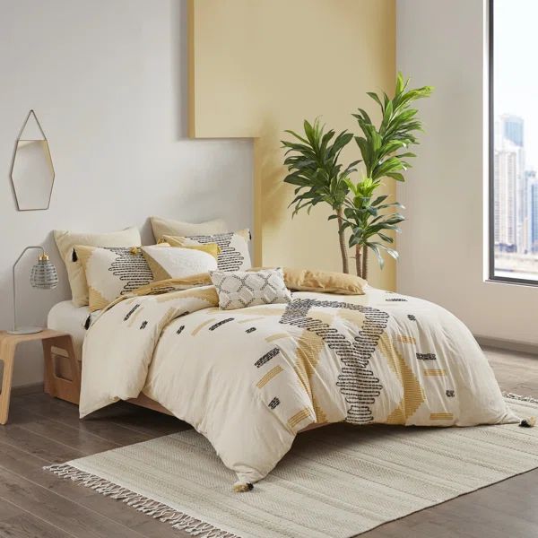 Culbreth Yellow/Cream Standard Cotton 3 Piece Comforter Set | Wayfair North America