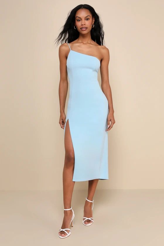 Flattering Finesse Light Blue Cutout One-Shoulder Midi Dress | Lulus
