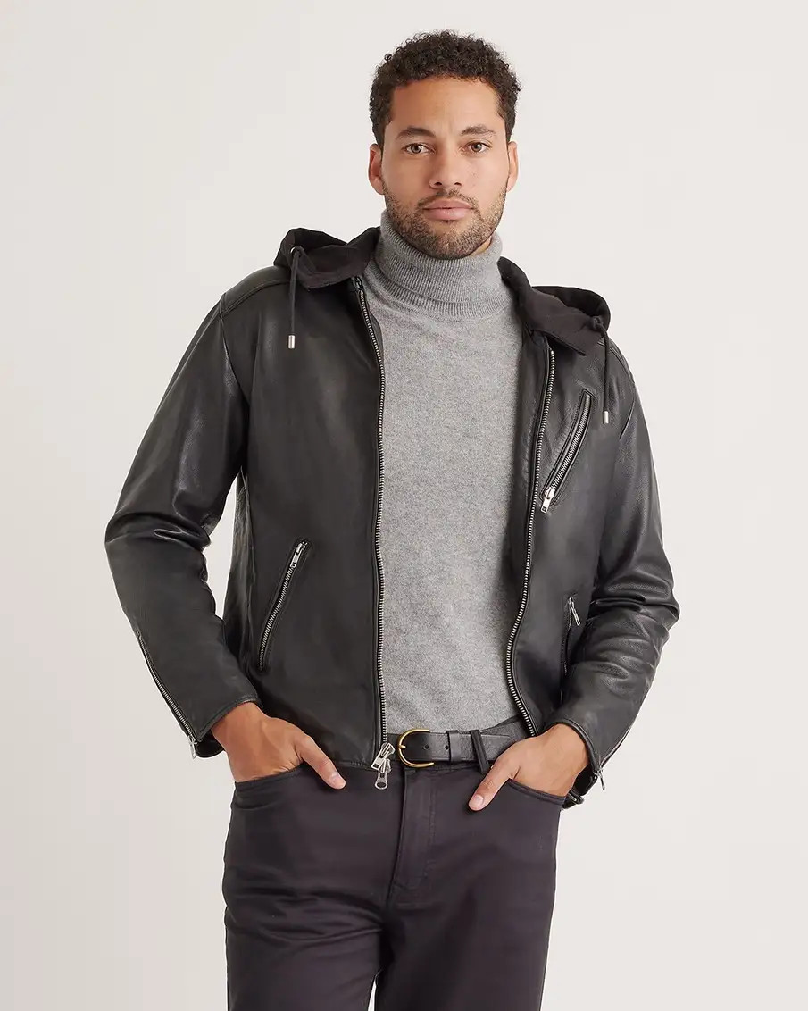 100% Washed Leather Jacket with Hood | Quince
