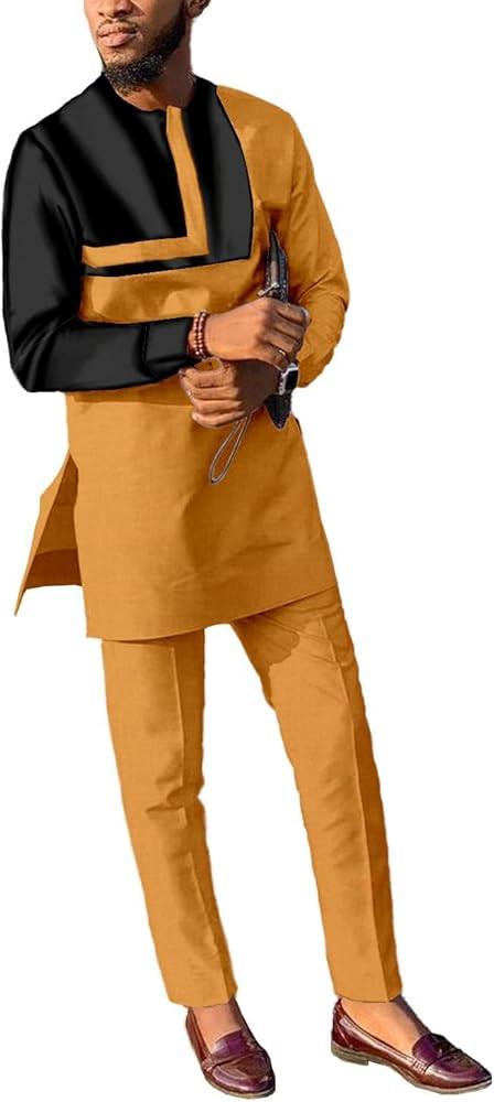 African Suits for Men Patchwork 2 Piece Set Fashion Outfit Nigerian Dashiki Wedding Clothing Atti... | Amazon (US)