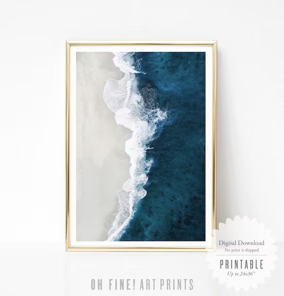 Beach Print Download, Aerial Ocean Print, Modern Coastal Printable, Wall Art, Prints, Indigo Blue... | Etsy (US)