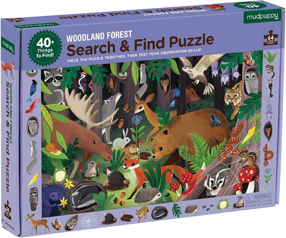 Mudpuppy Woodland Forest — 64 Piece Search & Find Puzzle Jigsaw Puzzle Featuring Diverse Woodla... | Amazon (US)