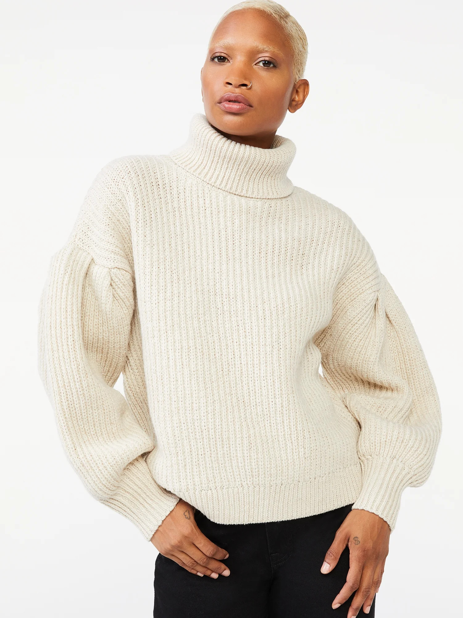 Free Assembly Women's Cowl Neck Sweater with Pleated Shoulders | Walmart (US)