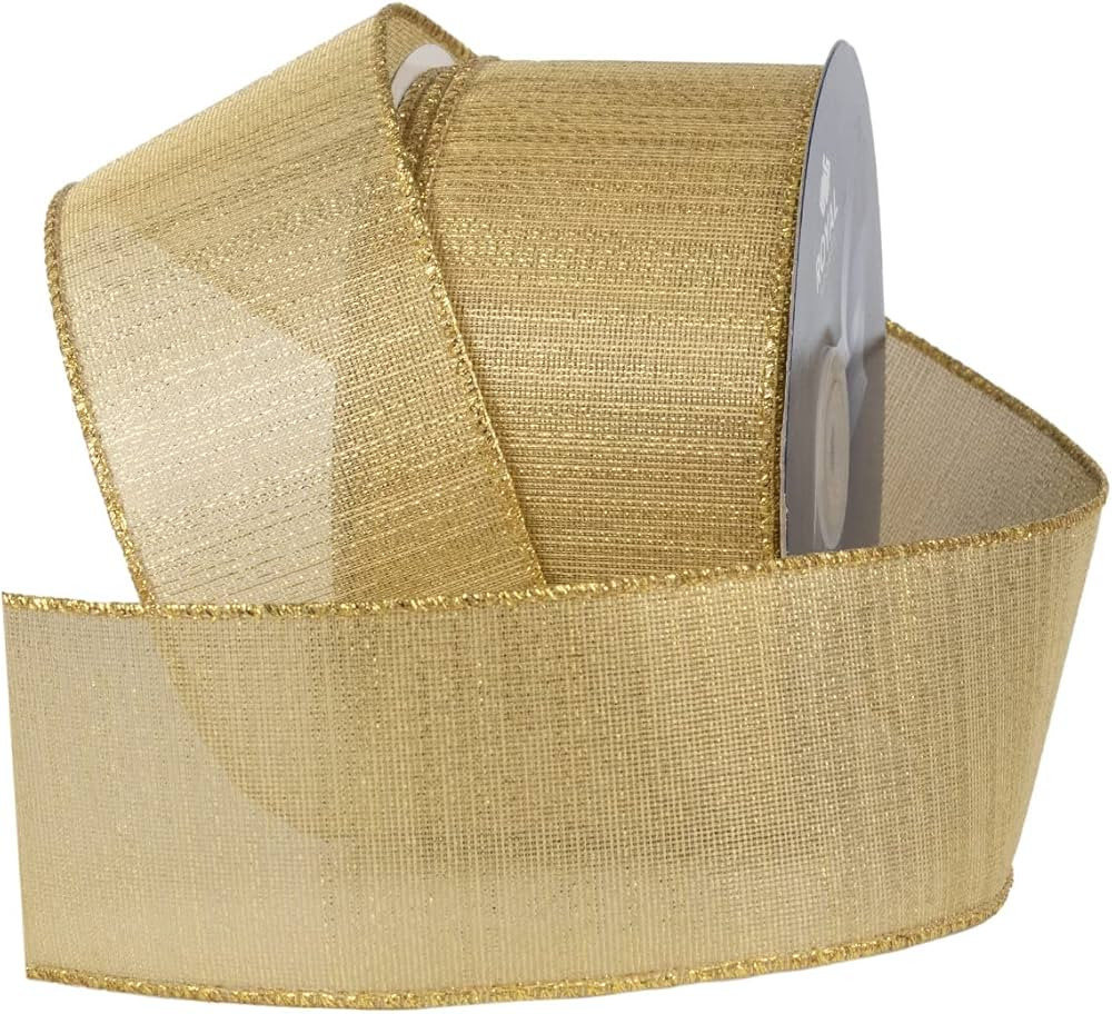 Royal Imports Metallic Christmas Ribbon Wired, Gold, 2.5"(#40) Holiday Design for Bow Making, Gif... | Amazon (US)