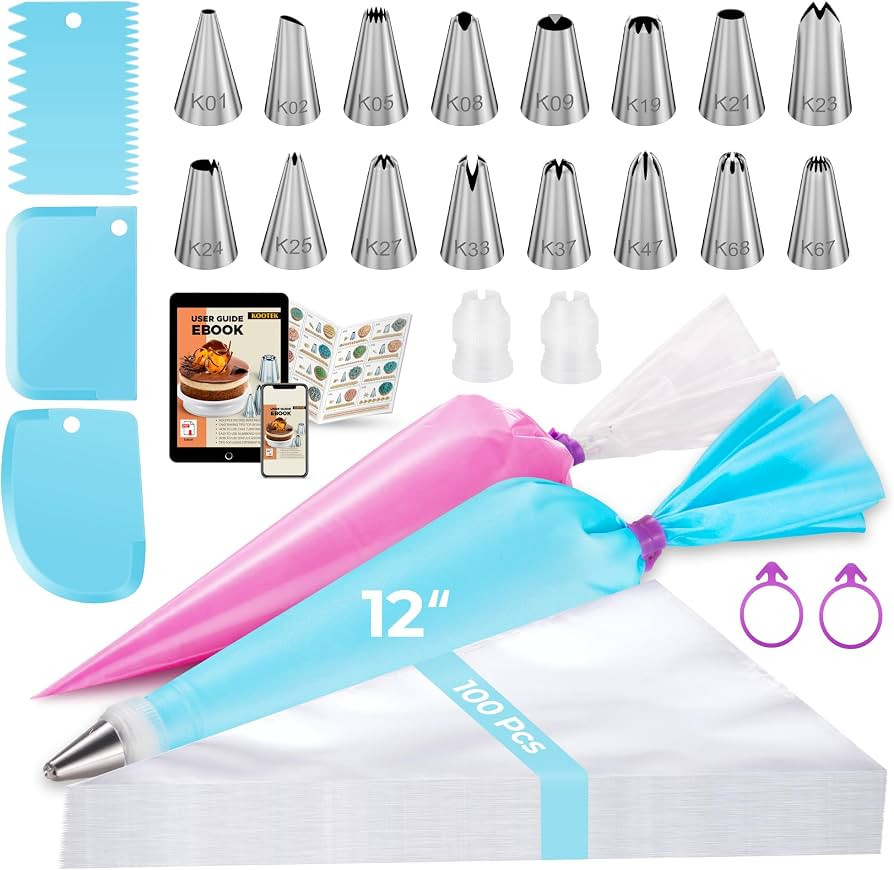 Amazon.com: Kootek 124Pcs Icing Piping Bags and Tips Set, Cake Decorating Kit with 100 Anti Burst... | Amazon (US)