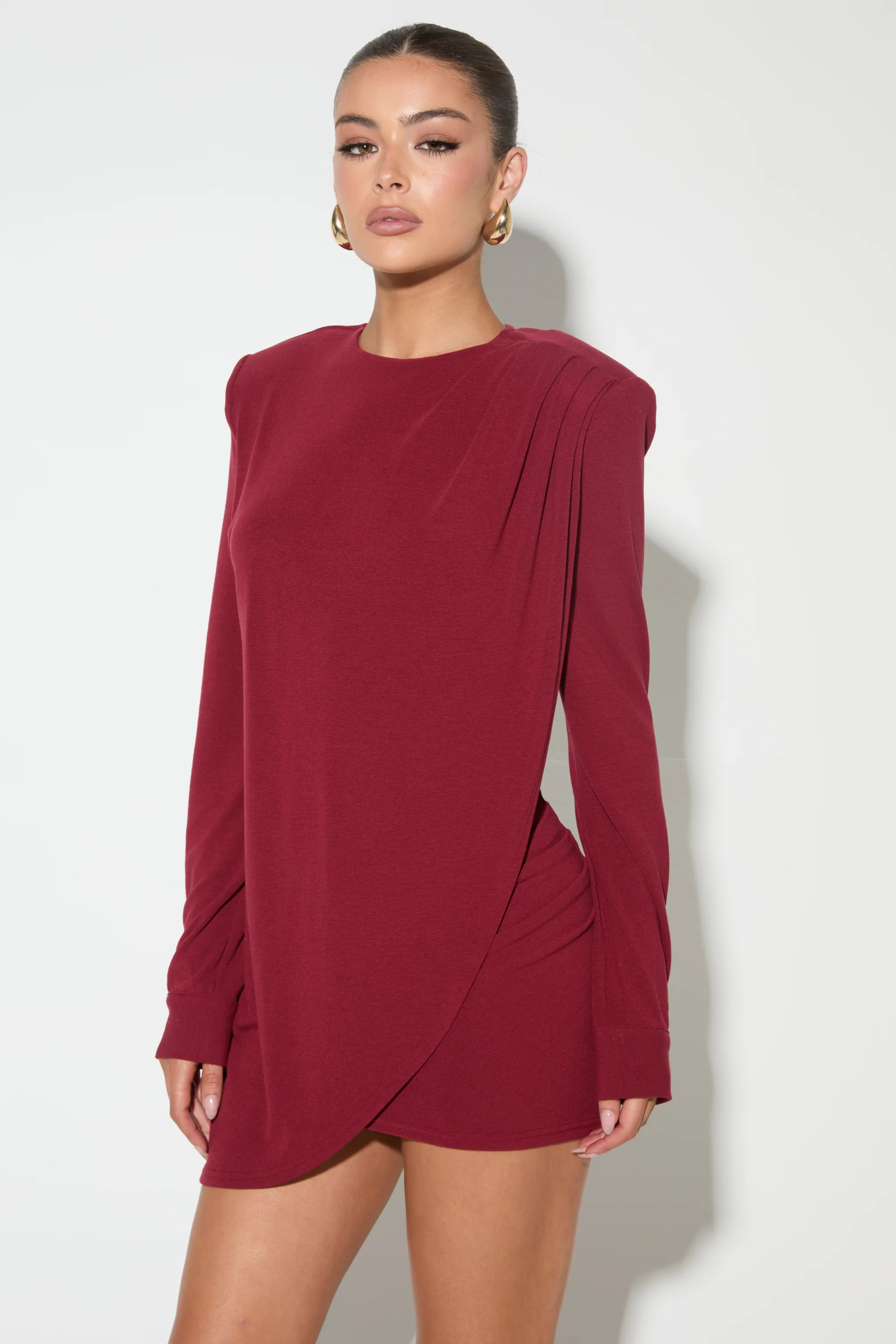 LIANA Burgundy Draped Mini Dress | Noughts and Kisses