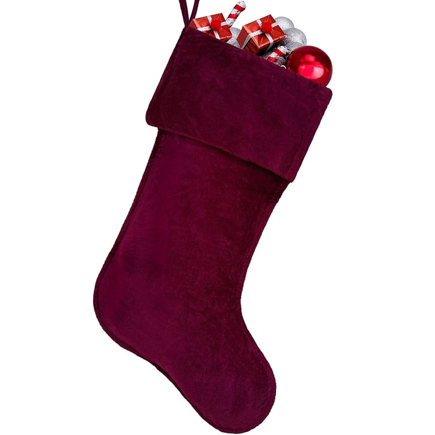 20 Inches Wine Red Christmas Stocking Personalized Soft Velvet Hanging Burgundy Christmas Stockin... | Amazon (US)