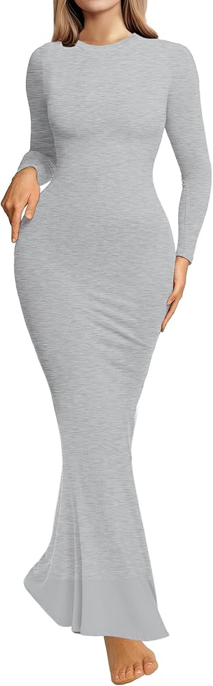 Womens Bodycon Maxi Dresses Sexy Crew Neck Dresses Long Sleeve Ribbed Black Dress Elegant Lounge ... | Amazon (US)