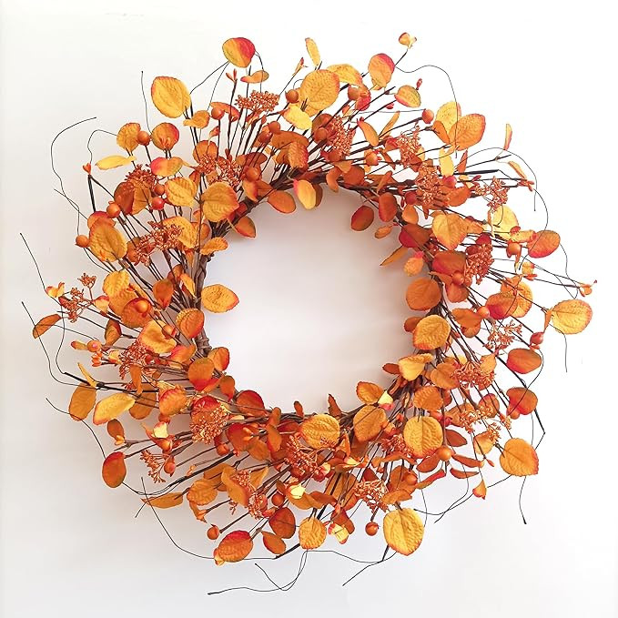 TOKCARE 22 inch Fall Wreaths for Front Door with Artificial Golden Eucalyptus Leaves and Dry Vine... | Amazon (US)