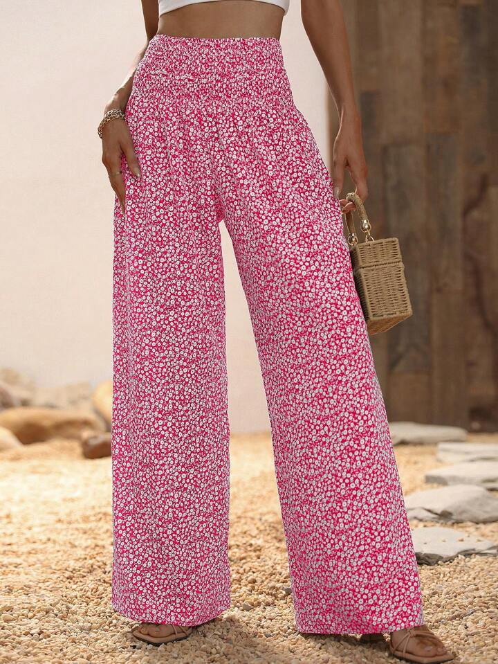 SHEIN VCAY Ditsy Floral Print Wide Leg Pants | SHEIN