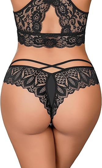Avidlove Lace Panties for Women Rhinestone Cheeky Briefs Criss Cross String Hipster Underwear | Amazon (US)