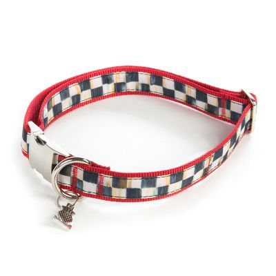 MacKenzie-Childs Courtly Check Couture Red Pet Collar - Large | MacKenzie-Childs