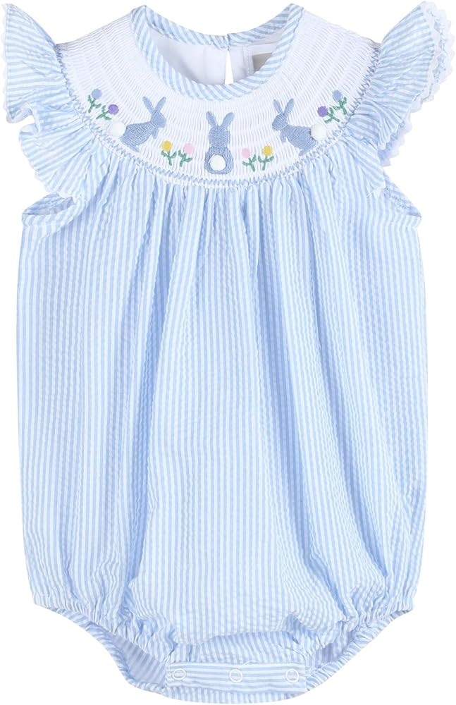 Lil cactus Girls Baby and Toddler Easter Bunny Smocked Romper | Amazon (US)
