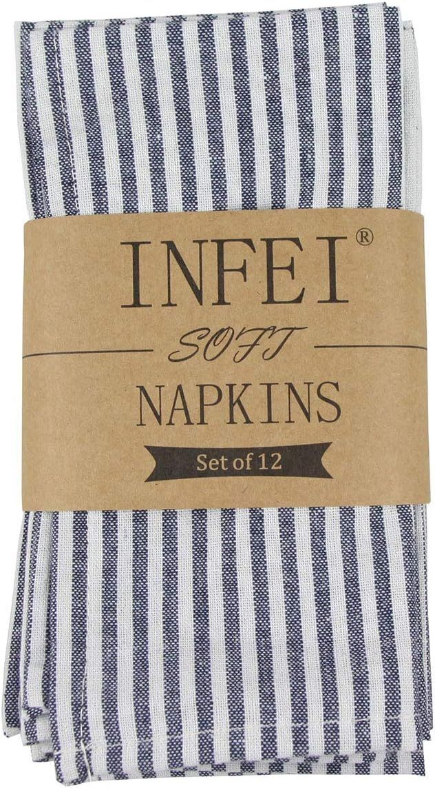INFEI Soft Plain Striped Linen Cotton Dinner Cloth Napkins - Set of 12 (40 x 30 cm) - for Events ... | Amazon (US)