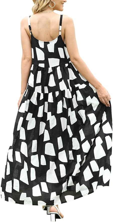 YESNO Women Casual Loose Bohemian Floral Print Dresses Empire Waist Spaghetti Strap Long Maxi Sum... | Amazon (US)