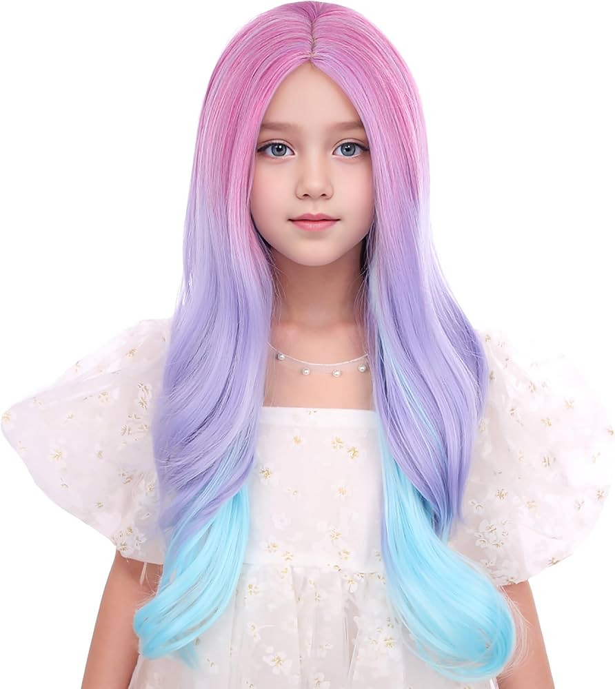 Rainbow Wig for Kids Long Colorful Middle Part Wig for Girls Multi-color Wavy Curly Wigs for Chil... | Amazon (US)
