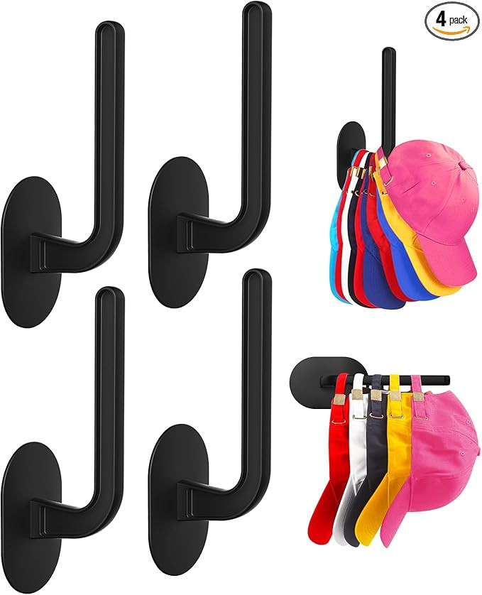 Eiito Hat Hooks for Caps Storage-4Pack,Multi-Purpose Hat Organizer,Strong Adhesive Hat Racks for ... | Amazon (US)