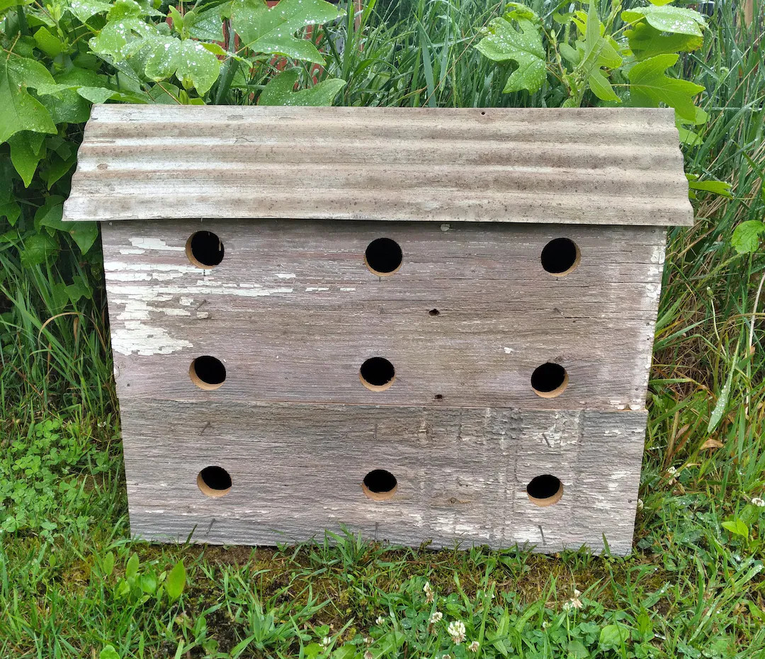 9 Hole Horizontal Reclaimed Barnwood Bird House Apartments with Old Tin Roof. This birdhouse has ... | Etsy (US)