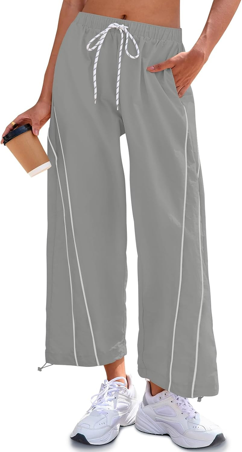 Fisoew Womens Baggy Wide Leg Casual Elastic Waist Cropped Pants | Amazon (US)