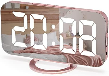 Alarm Clocks for Bedrooms,LED Mirror Digital Alarm Clock,with Dual USB Ports,3 Level Brightness,A... | Amazon (US)