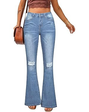 luvamia Women's Ripped Flare Bell Bottom Jeans Pants Retro Wide Leg Denim Pants | Amazon (US)