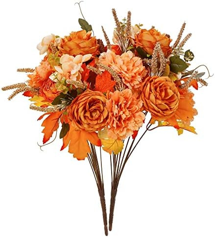 2Pcs Artificial Fall Flowers, MISSPIN Fall Decor Flower Bouquet for Wedding Bouquets Autumn Decor... | Amazon (US)
