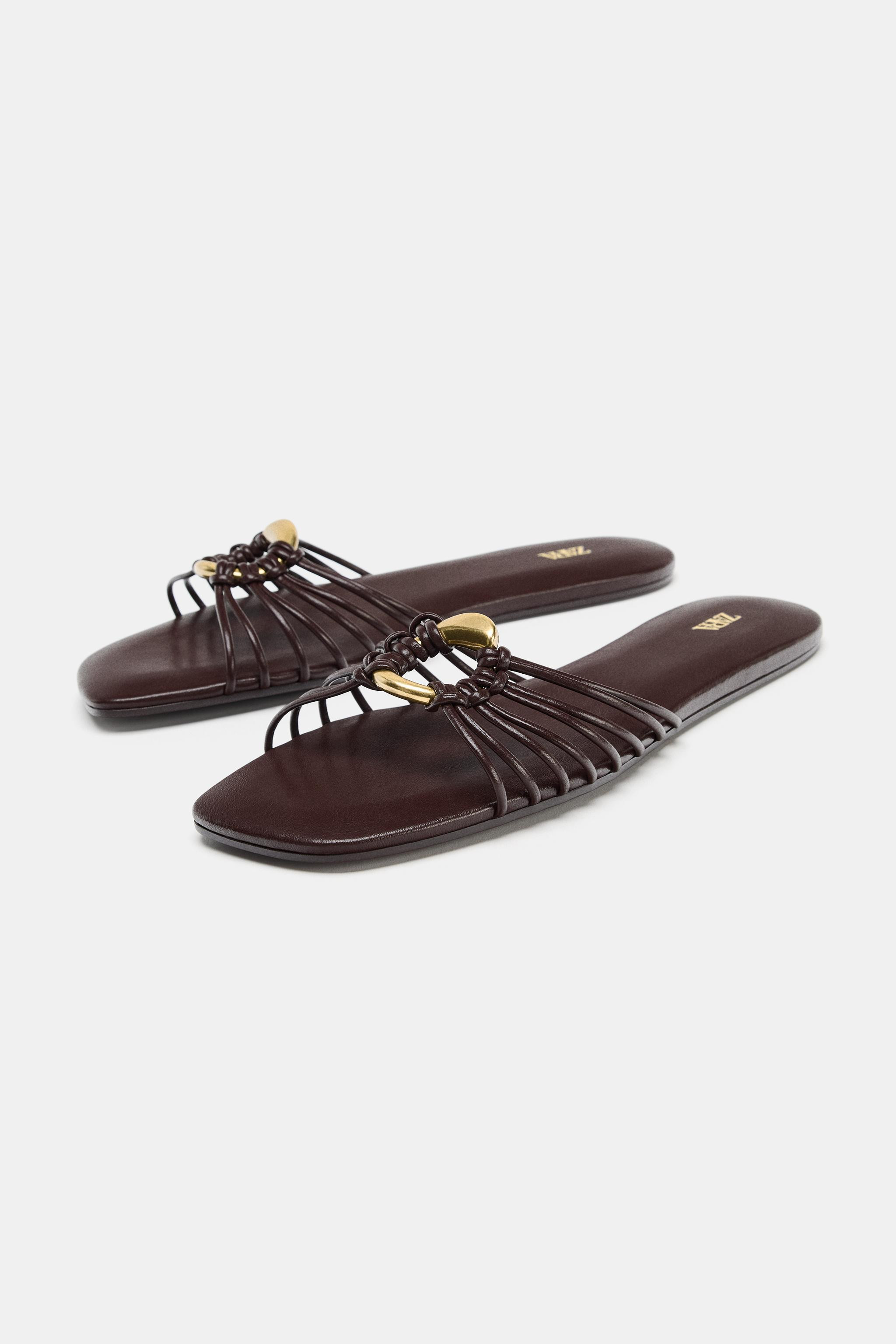 FLAT SANDALS WITH METAL TRIM | Zara UK