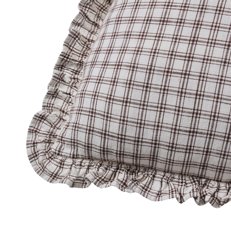 My Texas House 18" x 18" Ivory/Brown Ruffle Plaid Cotton Decorative Pillow | Walmart (US)