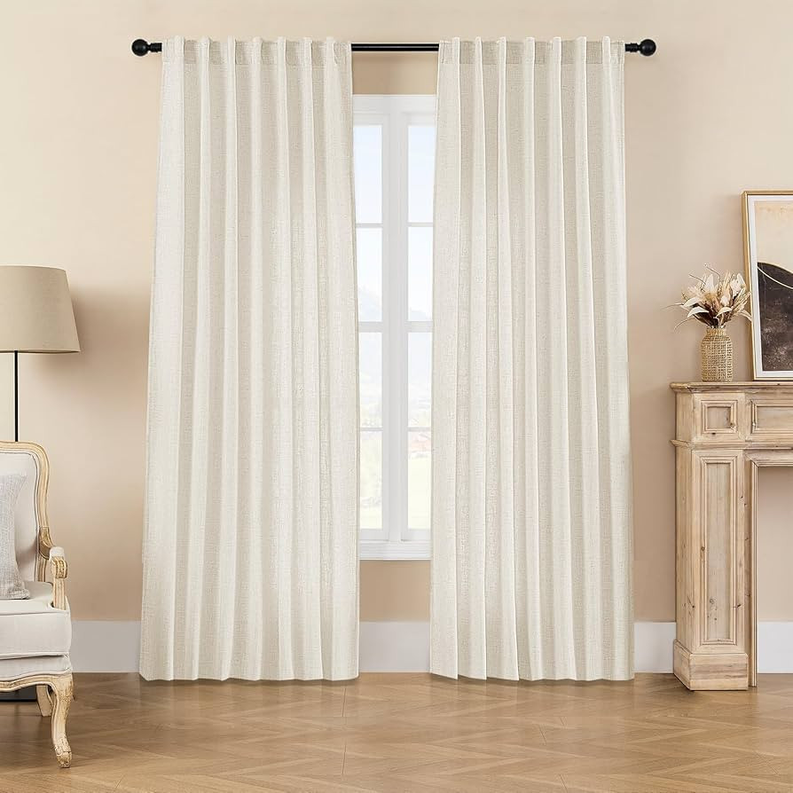 Joydeco Linen Curtains 2 Panel Set, Ivory on Linen Curtains 96 Inch Long, Light Filtering Drapes ... | Amazon (US)