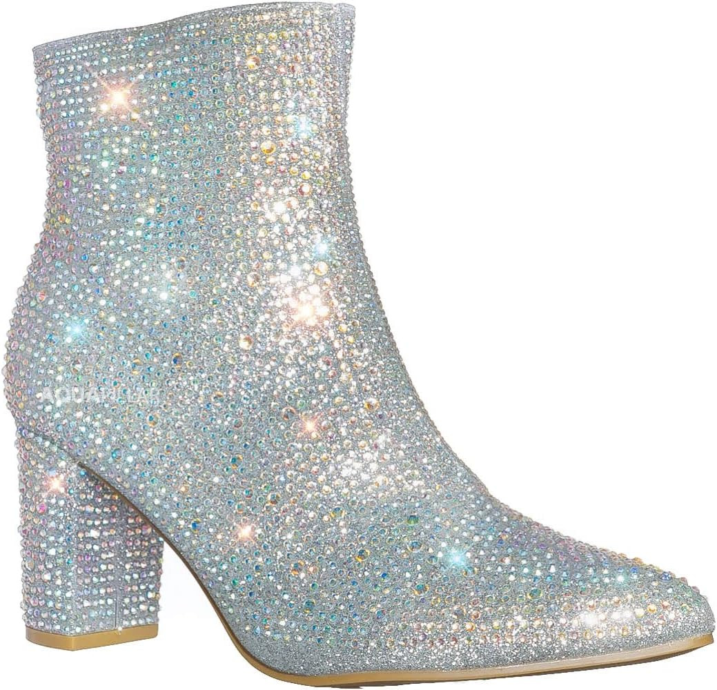 Women Rhinestone Block Chunky Heel Ankle Bootie | Amazon (US)