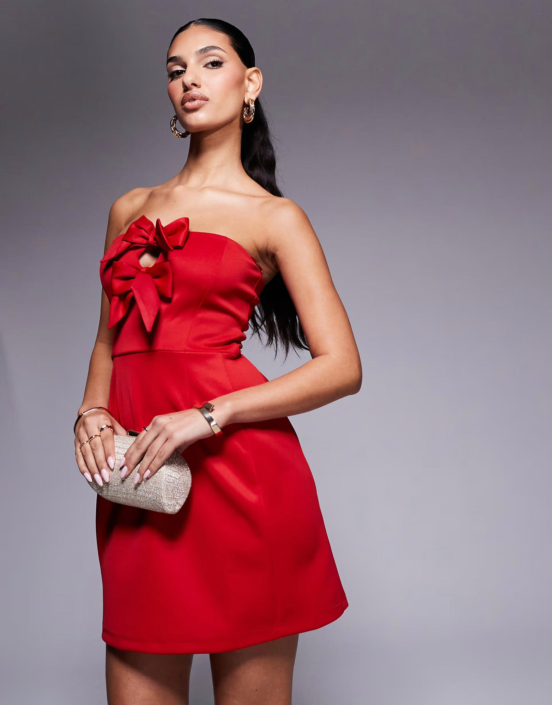 New Look bow detail bandeau mini dress in red | ASOS (Global)