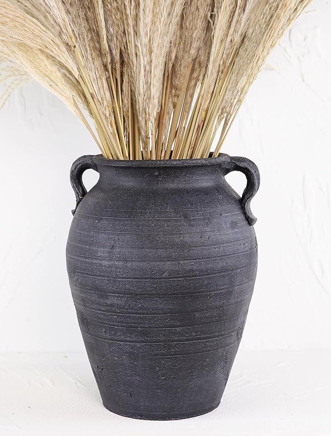 Large Ceramic Vase for Decor with 2 Handle - 7x7x10.5 Inch Rustic Vintage Flower Pottery Vase for... | Amazon (US)