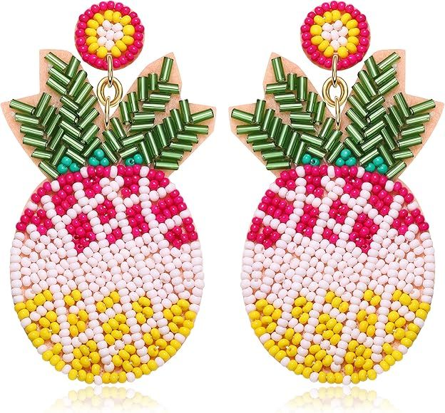 Beade Dangle Earring Pineapple Cactus Earring Bohemian Fruit Beaded Drop Earrings for Women Girls | Amazon (US)