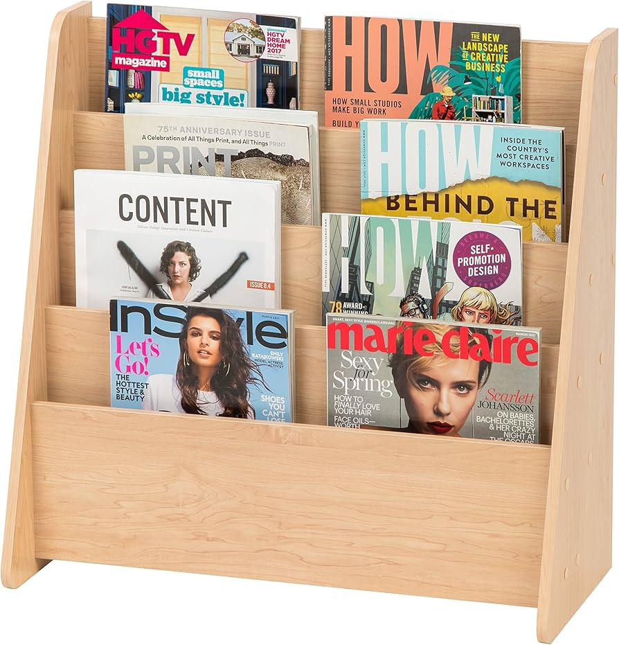 IRIS USA Wide 4 Pocket Magazine Rack, Light Brown | Amazon (US)