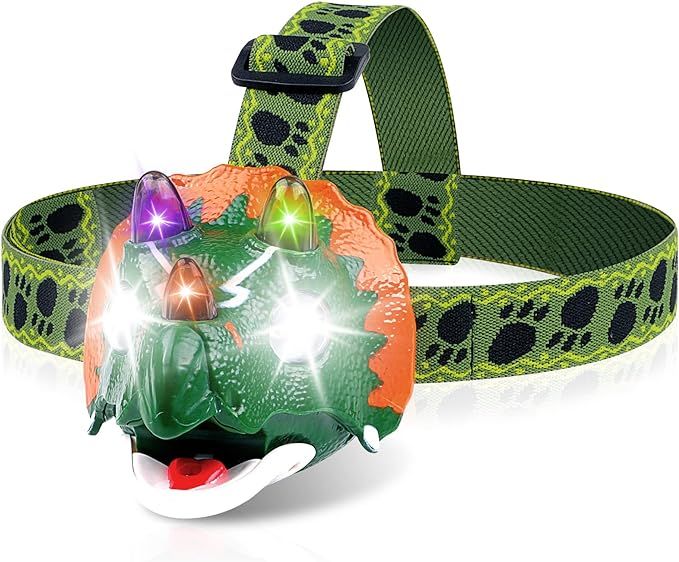 Triceratops LED Headlamp - Dinosaur Headlamp for Kids Camping Essentials | Dinosaur Toy Head Lamp... | Amazon (US)