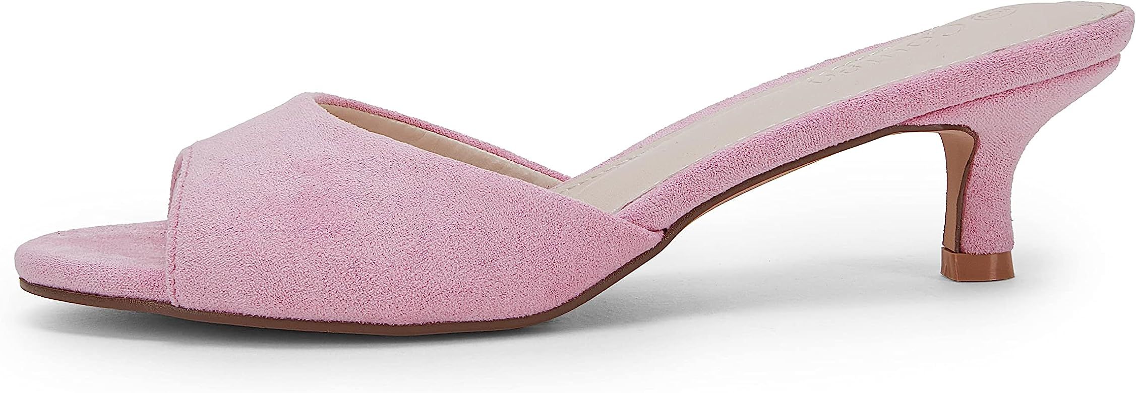 Coutgo Womens Kitten Heel Slide Sandal Cute Open Toe Mules Backless Slip On Heeled Dress Shoe(Ple... | Amazon (US)