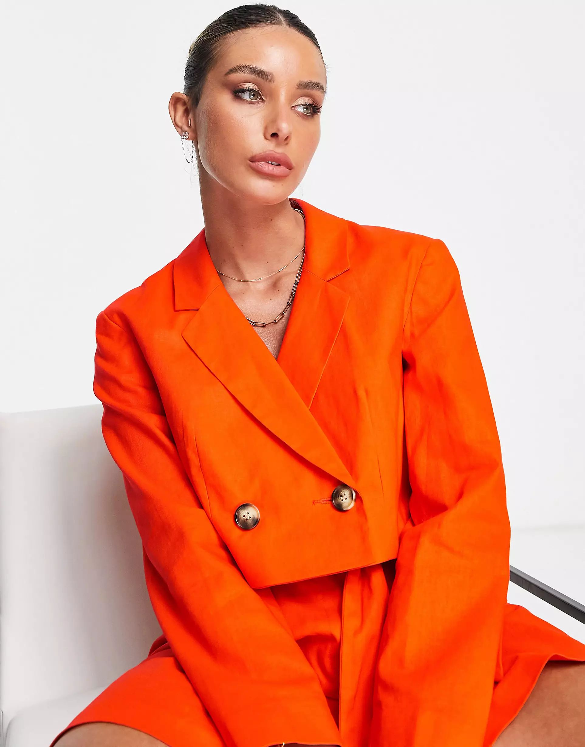linen cropped suit in flame | ASOS (Global)