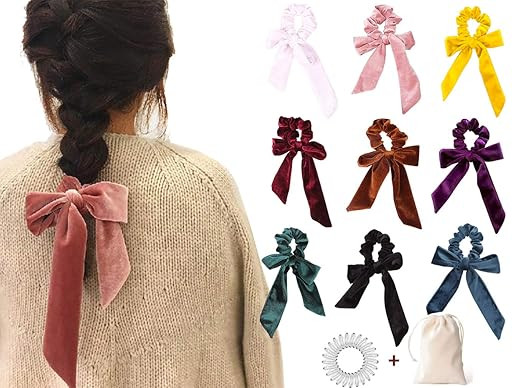 9 PCS Hair Scrunchies Bow Velvet Elastics Hair Ties Scrunchy Hair Bands Vintage Aceessories Ponyt... | Amazon (US)