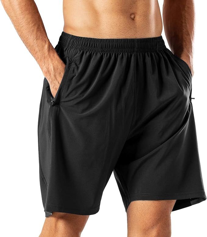 HMIYA Men's Casual Sports Quick Dry Workout Running or Gym Training Short with Zipper Pockets | Amazon (US)