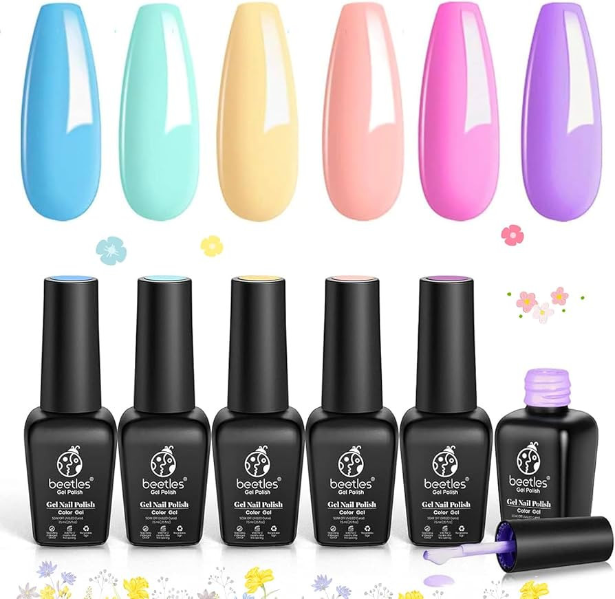 Beetles Gel Nail Polish Set 6 Colors Unicorn Collection Pastel Blue Yellow Pink Gel Polish Soak o... | Amazon (US)